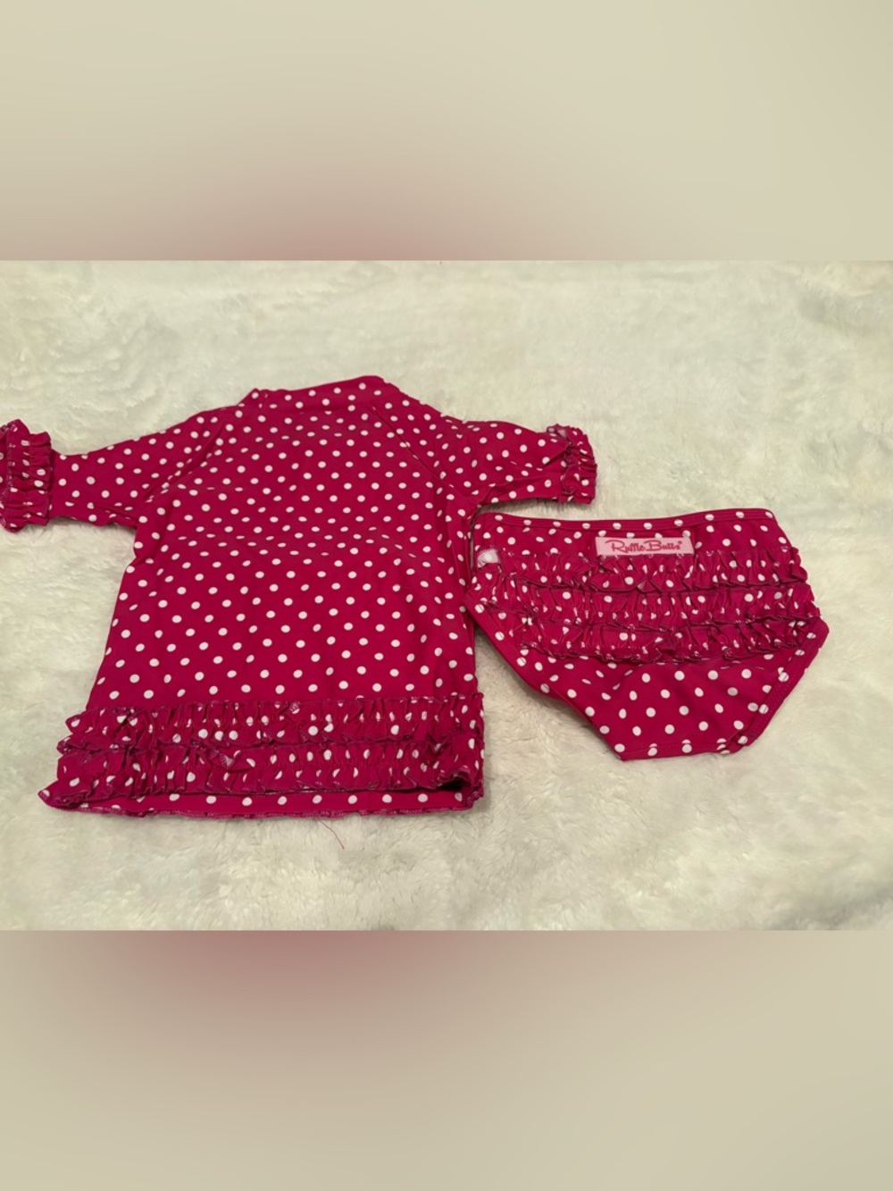 NWT - Rufflebutts Berry Polka Dot Ruffled Rash Guard Bikini - Picture 3 of 4